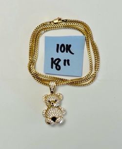 10K  Yellow Gold Franco Chain and Pendant CUBIC ZIRCONIUM STONES FOR WEDDING 18 Inches Long