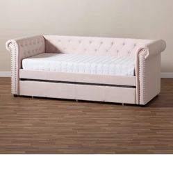 Pink Upholstered Day Trundle Double Twin Bed