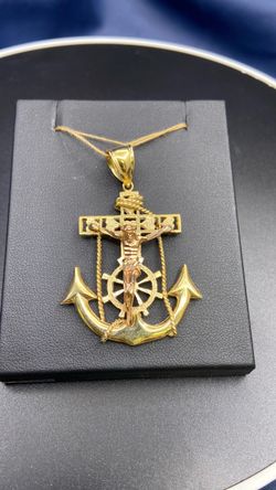 14K Anchor Crucifix Pendant