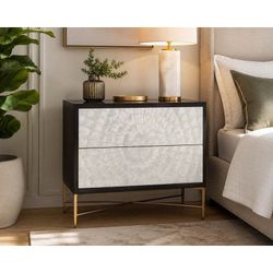 Bernhardt Adagio Bachelor’s Chest / Luxury Nightstand – Capiz Inlay & Brass Base Delivery Available