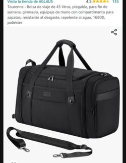 Tourenne 45L Travel Duffel Bag Foldable Weekender Sport Gym Duffle Black