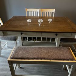 Counter High Dining Table with 4 chairs and bench