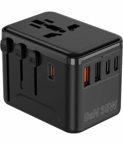 Universal Travel Adapter,European Travel Plug Adapter with 3 USB-C(35W) ＆ 2 USB-A Ports(Not a Voltage Converter) – for USA, UK, EU, AU ＆ 224+ Countrie