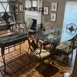 Beautiful Matching Dining Table And Bar Glass Metal Marble Granite With Chairs