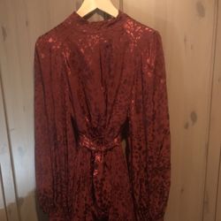 Anthropologie  Jacquard Mini Dress  SIZE L - Wine Color