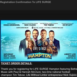 2 Premier Seating Tickets To Life Surge Event On May 11th