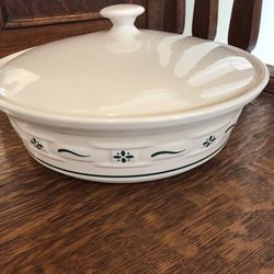 Vintage Collectible Longaberger Woven Traditions Pottery Covered Casserole Dish