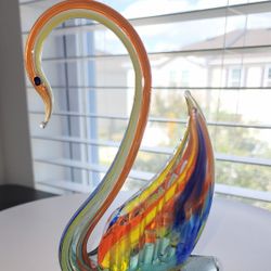 Vintage Art Glass Colorful Swan (Red, Blue, Yellow, Orange, & Green)