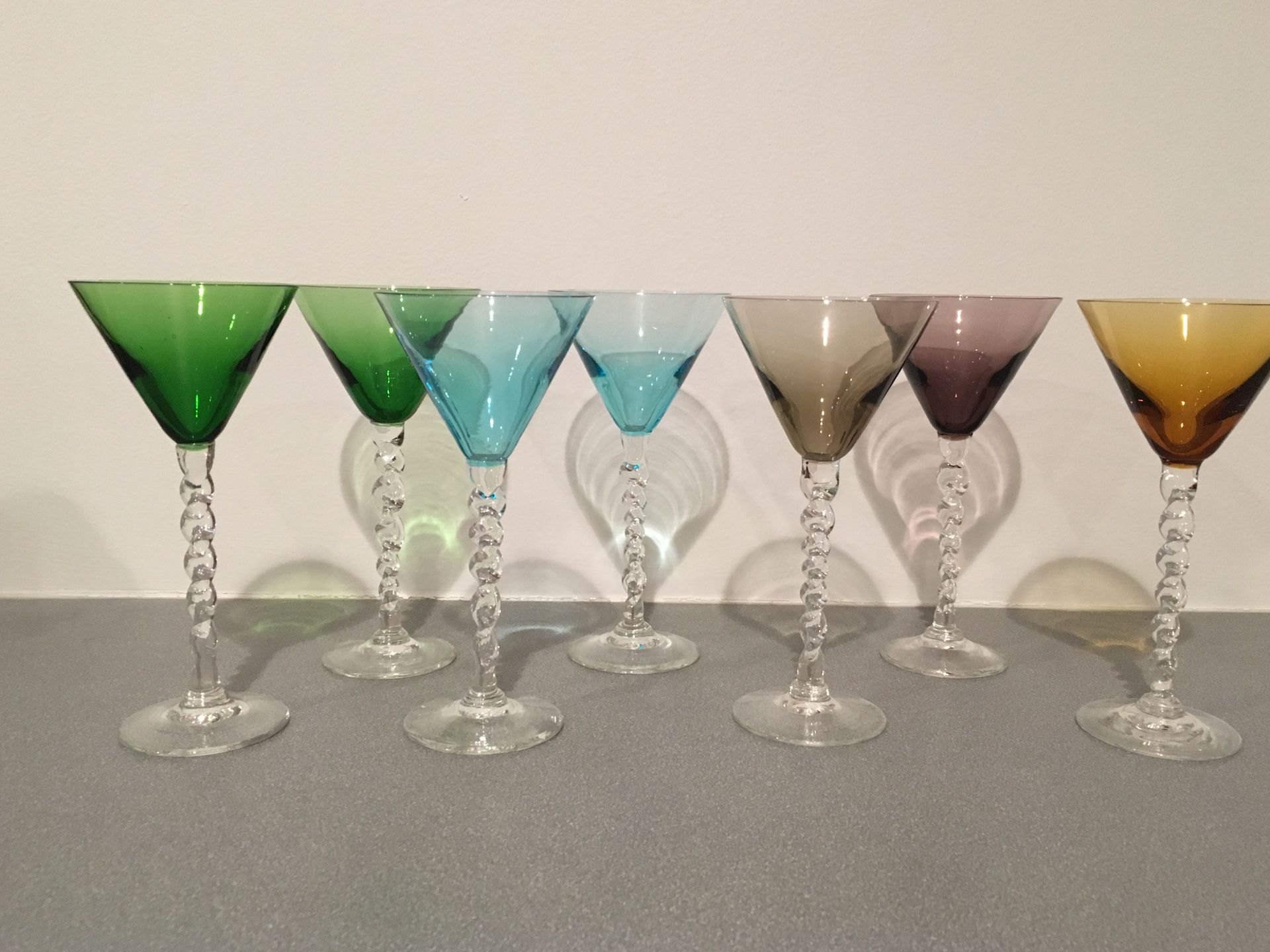 Vintage Italian 1950s colored Martini / Cordial glasses clear barely