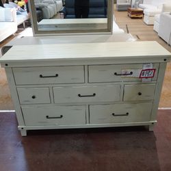Dresser — " 7-Drawer (Distressed Sage-White)