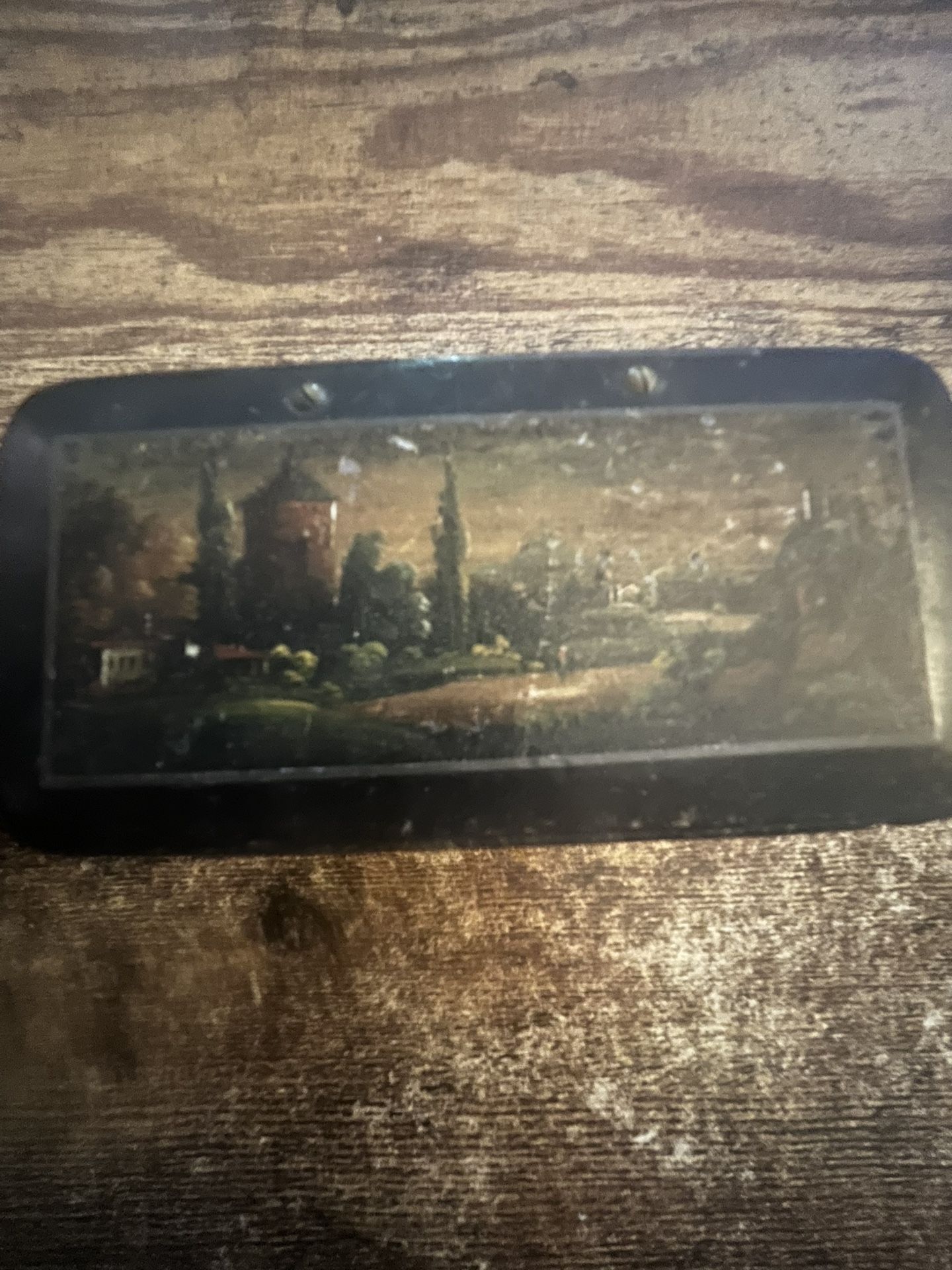 Vintage Small Wooden Trinket Box With Image Of The Country Side