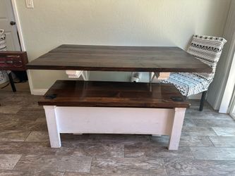 Farmhouse Style Table with 2 Storage Benches