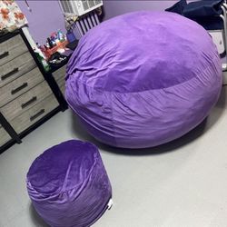 Purple Bean Bag With Mini Ottoman 