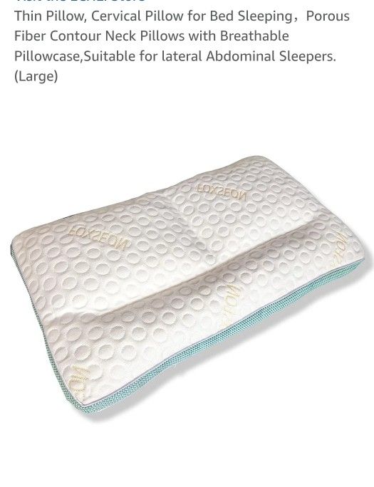 Thin Pillow, Cervical Pillow for Bed Sleepingļ¼Porous Fiber Contour Neck Pillows with Breathable Pillowcase,Suitable for lateral Abdominal Sleepers. (L