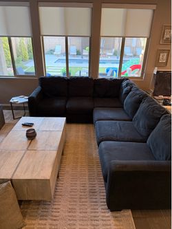 Dark grey couch. Washable. From LivingSpaces.