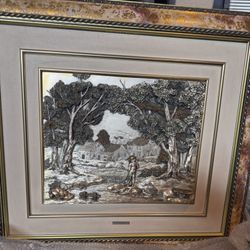 Handcrafted 3D Metal Art Framed Landscape – Vintage & Rare