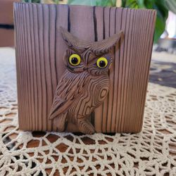 Vintage Owl Bookend Boho Bohemian Mid-century 