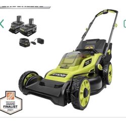RYOBI ONE+ HP 18V Brushless 16 in. Cordless Battery Walk Behind Push Lawn Mower with (2) 4.0 Ah Batteries and (1) Charger
