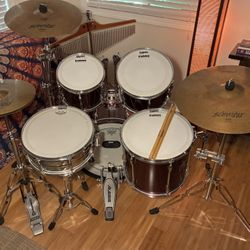 Pearl Export Series Drum Set, Pearl Steel Snare, Cymbals