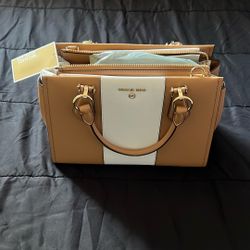 Beige And White Micheal Kors Hand Bag 