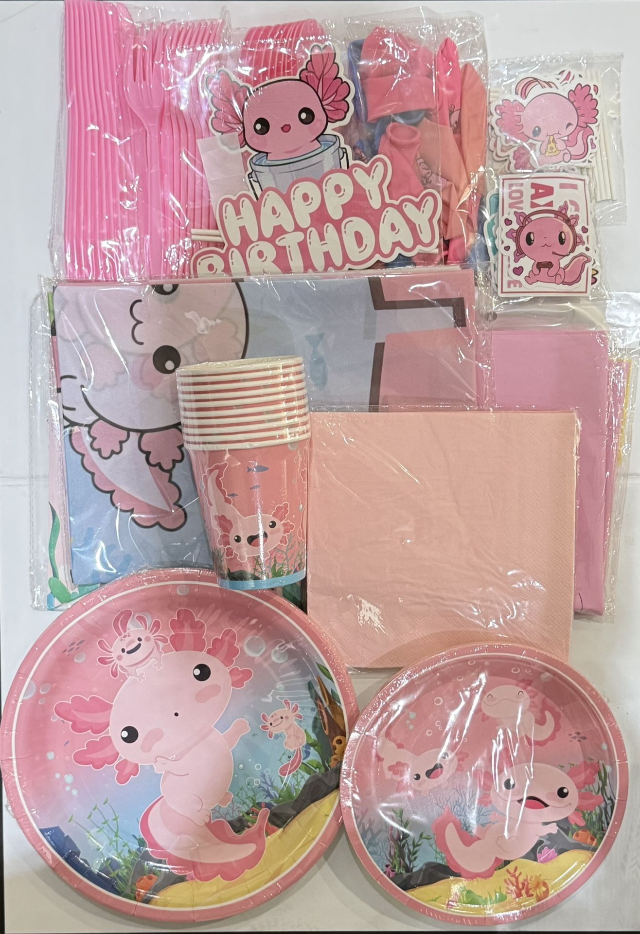 132pcs Axolotl Birthday Decorations