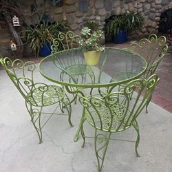 Vintage Wrought Iron Peacock Garden Patio Dinning Set 5pcs 