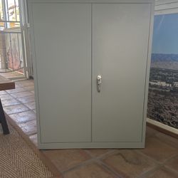 3 Shelf Metal Cabinet with Locking Doors-Assembled!