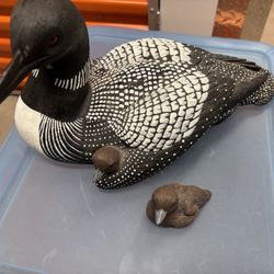 Vintage Mother Loon With Chick