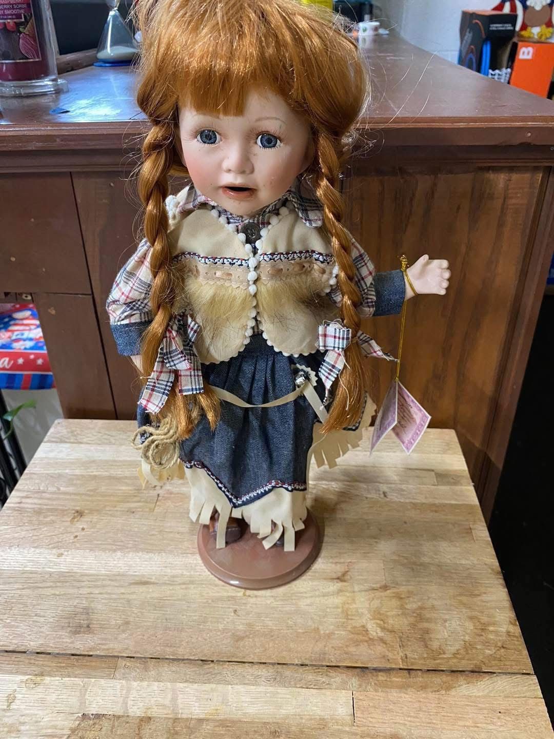 Cowgirl “Kim” doll, she has a few spots and her hair is messy