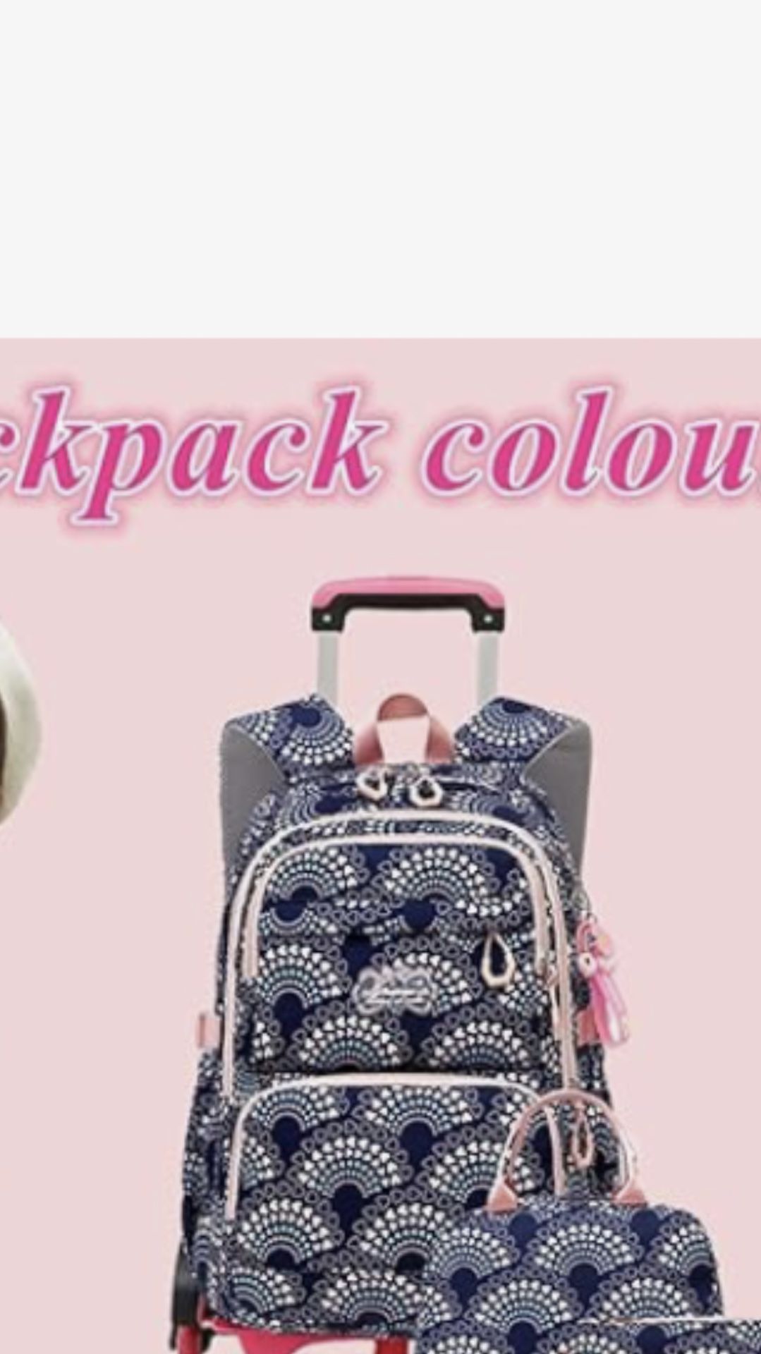 Girls Rolling Backpack Plus Lunch Bag
