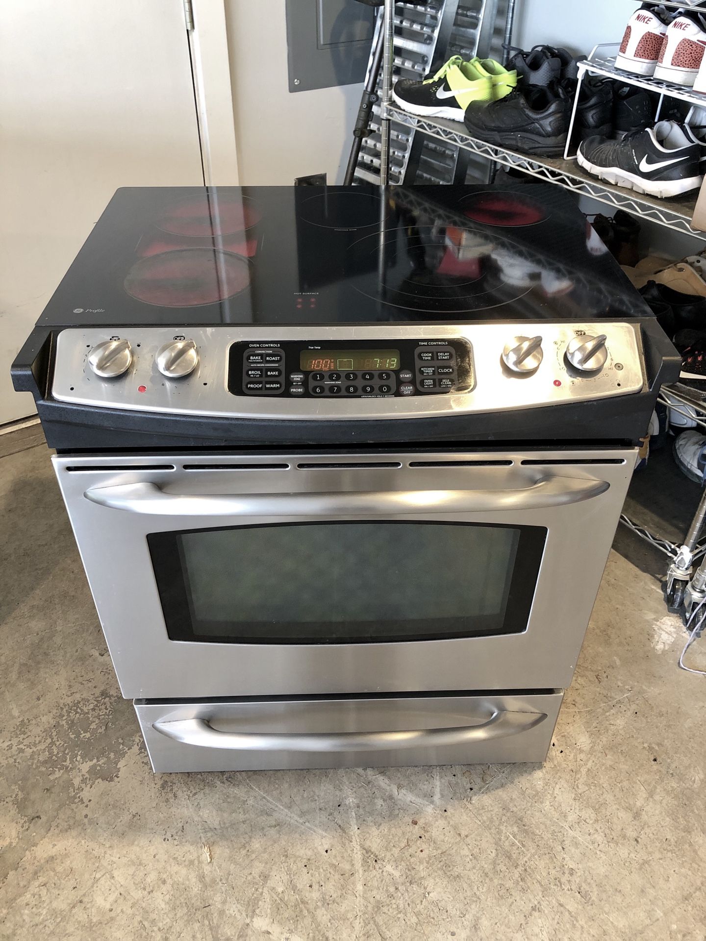 High End GE Profile Stainless Steel Slide in Electric Range w/ Convection Oven!