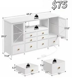 😀 Dresser for Bedroom with Power Outlets & LED Lights,49.2" W White Dresser for 60" TV Stand, Mesh Door, 8 Drawers & 2 Large Cabinet,Chests of Drawer