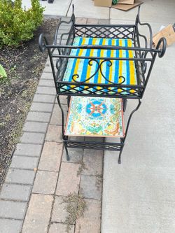Black Wrought Iron Two-Tier Side Table