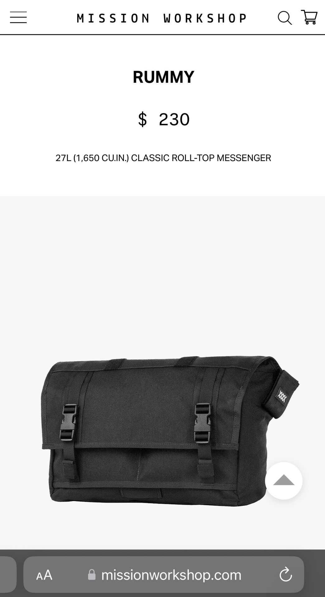 Mission Workshop RUMMY 27L Roll Top Messenger Bag