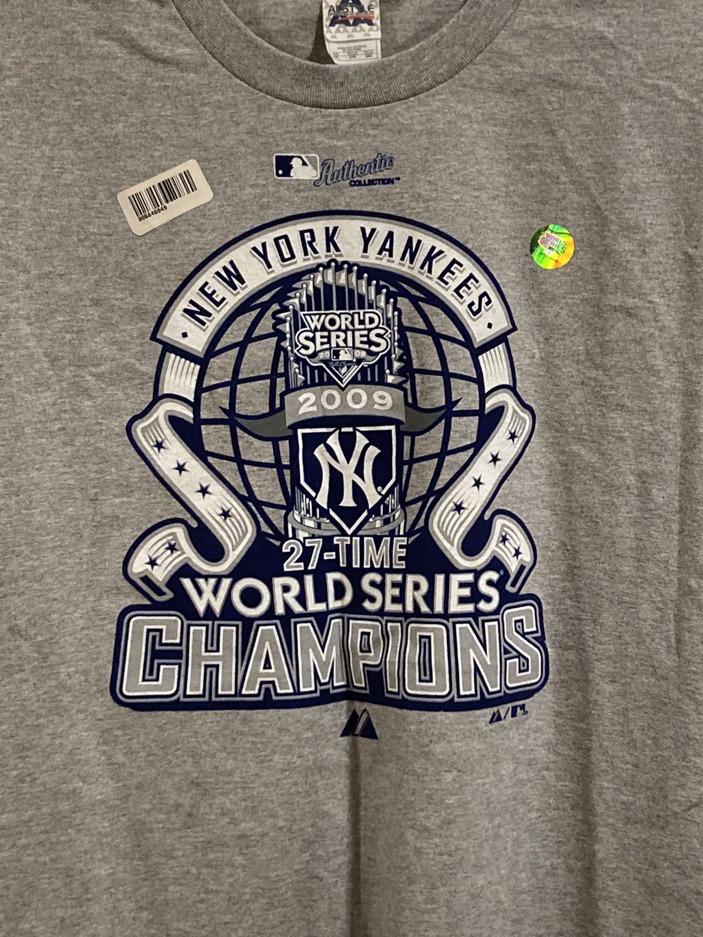 New York Yankees T- Shirt Tee Adult XXL Grey Baseball World Series Mens 2009 