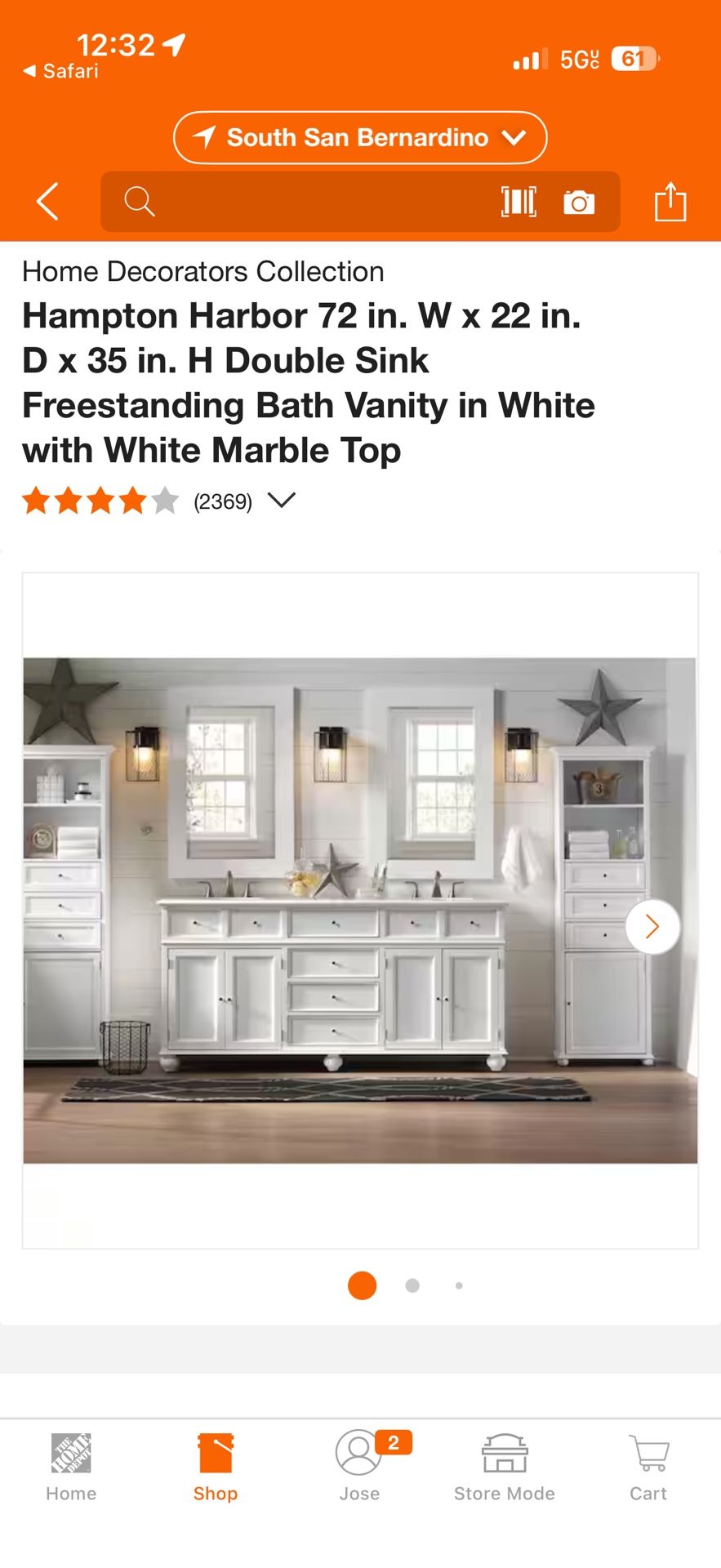Hampton Harbor 72 in. W x 22 in. D x 35 in. H Double Sink Freestanding Vanity in White & marble top