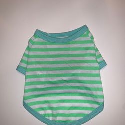 Dog tshirt size Medium green and white stripes blue trim