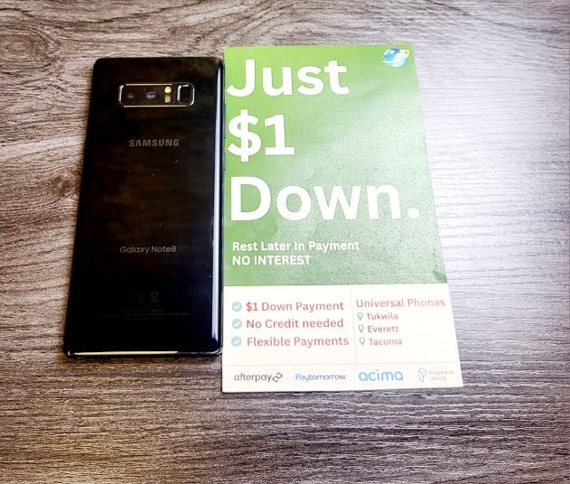 Samsung Galaxy Note 8 64gb Unlocked FREE Smartwach/ Headphones. Pay $1 Today Rest in payments. NO CREDIT NEEDED FINANCING