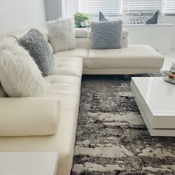 White Leather Sectional Couch 