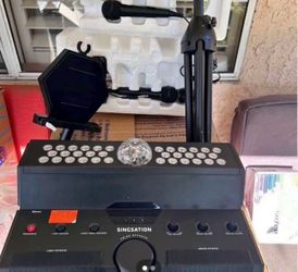Singsation Main Stage All-in-One Bluetooth Karaoke System with Two Wired Microphones, One Microphone Stand, and Remote - Black