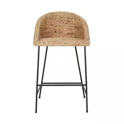 StyleWell 28 in. Natural Woven Hyacinth Bar Stool with Low Back