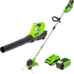 Greenworks 40V Cordless String Trimmer and Leaf Blower Combo Kit, 2.0Ah Battery and Charger Included

