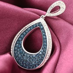 Blue and White Color Austrian Crystal Pendant in Silvertone