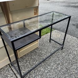 Small Desk, Table Lamp And Ottoman 