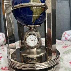 Kalifano Mother of Pearl Rotating Gemstone Globe World Clock Thermometer