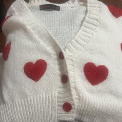 Romwe Women’s Cropped Cardigan With Hearts On It Size Small 