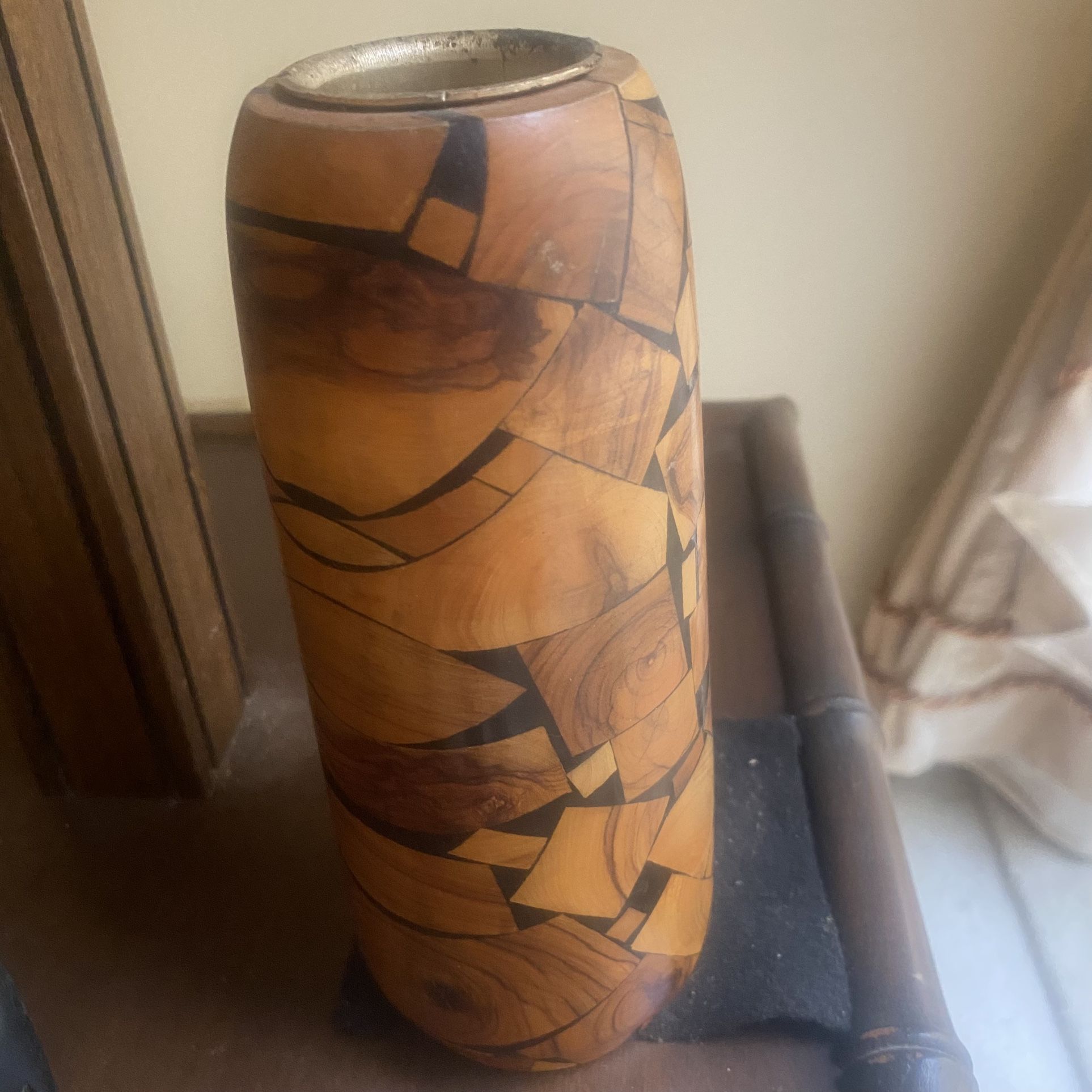 Segmented Wooden Vase, Height 7.5 Diameter 2.25