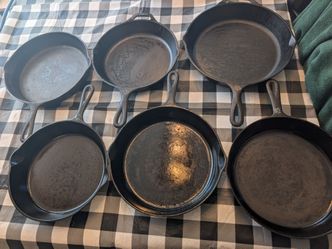 intage Cast Iron Skillet Frying Pan Lot of 6 Lodge USA No. 8 Restored Seasoned