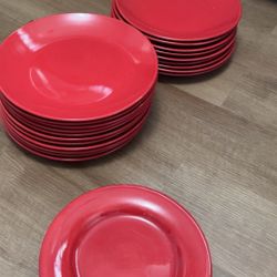 Red Dining Plate Set Big And Small Plates 