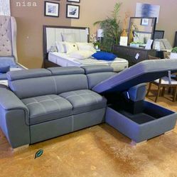 🍀Ferriday Blue Storage Sleeper Sectional   🥇Very Special Product  